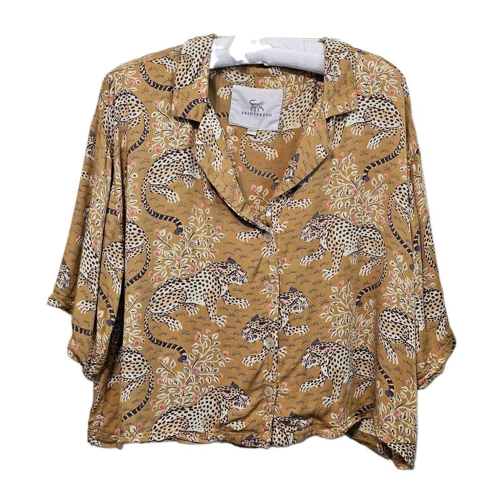 Printfresh Eco Satin Wildest Dreams Pajama Top Only Bagheera Tobacco Small S